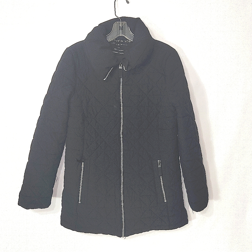 Marc New Your Andrew Marc faux down black mid length jacket size medium